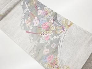 熨斗に蝶・花々模様織出し袋帯